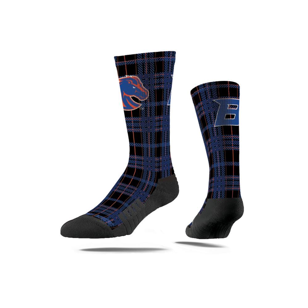 Boise State Broncos Strideline Plaid Crew Socks (Black/Blue)