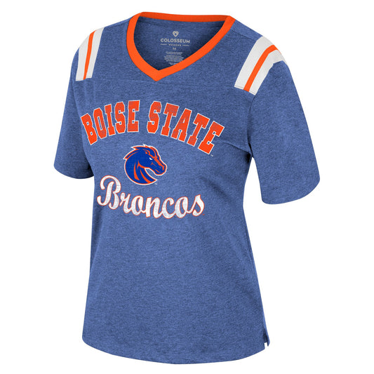 Boise State Broncos Colosseum Women's Striped V-Neck T-Shirt (Blue)