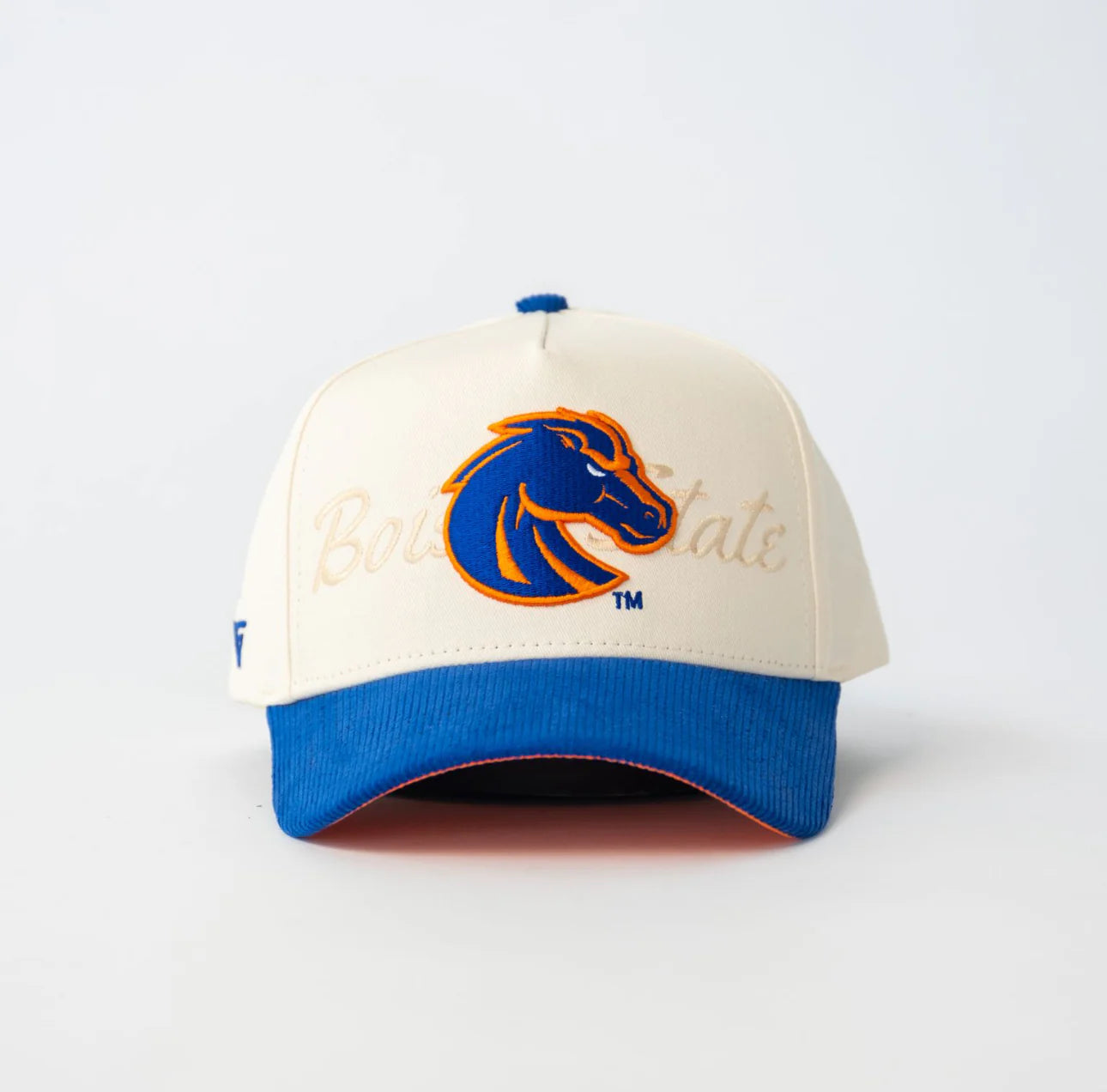 Boise State Broncos Wooden Grail Script A-Frame Snapback Hat (Cream/Blue)