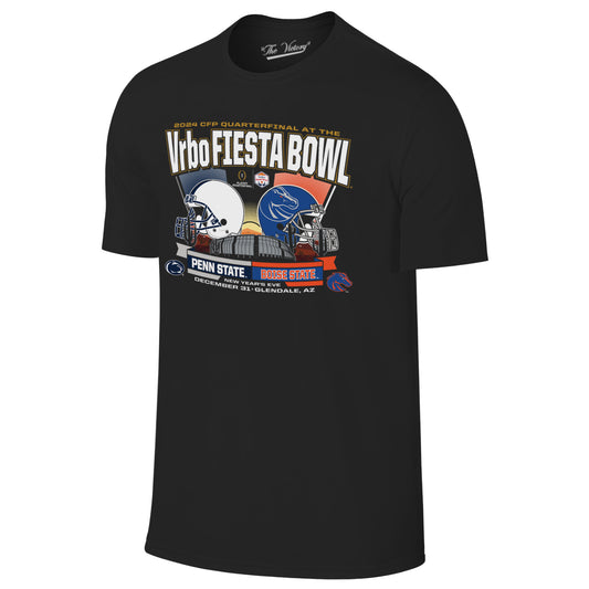 Boise State Broncos Retro Brand Youth CFP Fiesta Bowl Dueling Helmet T-Shirt (Black)