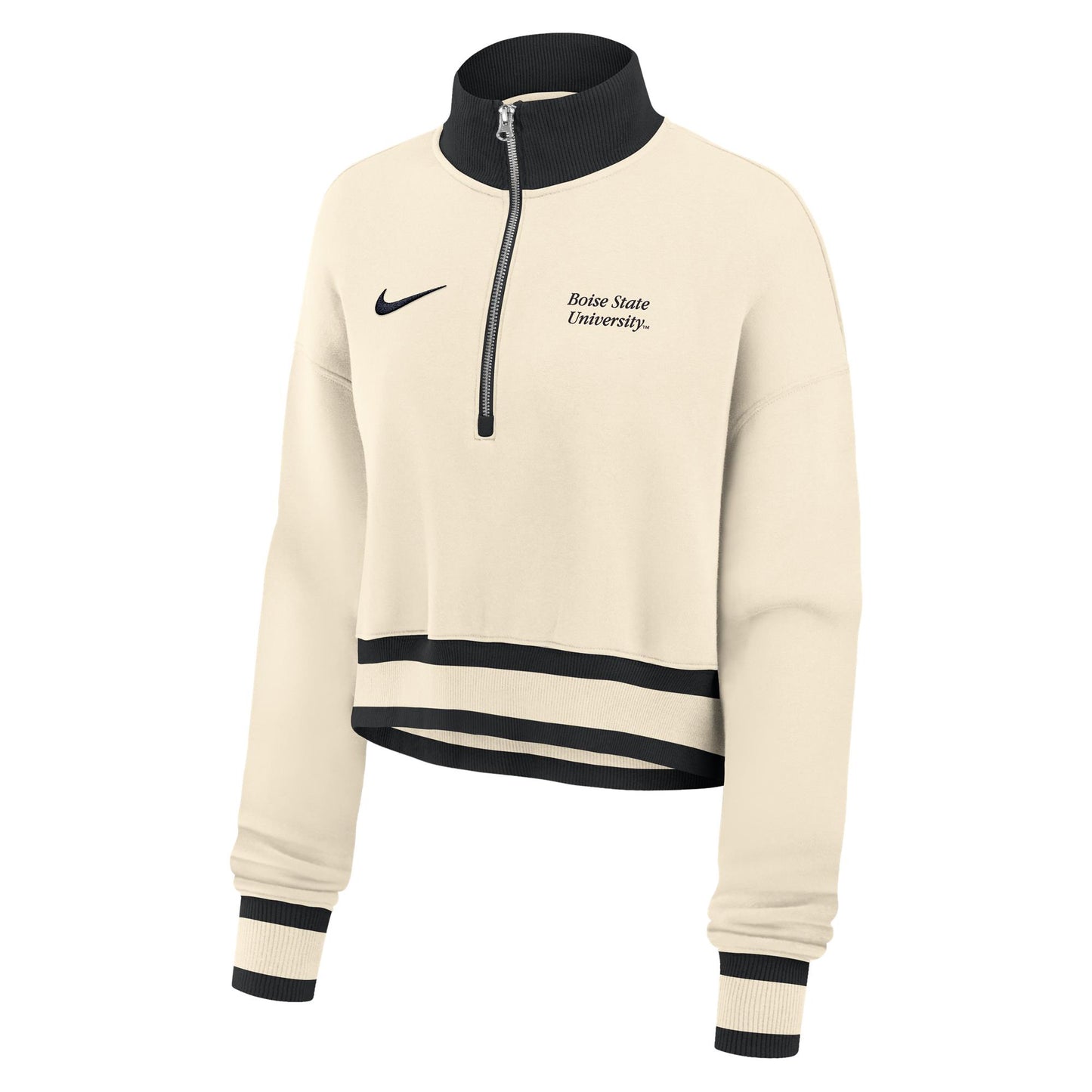 Boise State Broncos Nike Women's Cropped 1/4 Zip Sweatshirt (Cream)