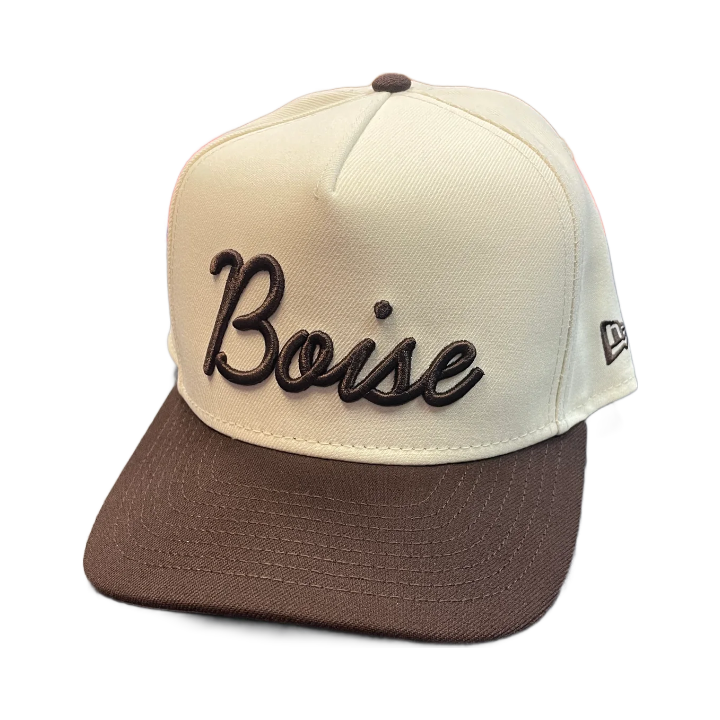 New Era Script Boise 9Fifty A-Frame Snapback Hat (Chrome/Burnt Wood)