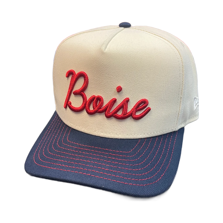 New Era Script Boise 9Fifty A-Frame Snapback Hat (Cream/Navy)