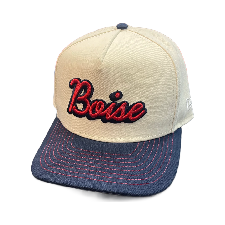 New Era Script Outline Boise 9Fifty A-Frame Snapback Hat (Cream/Navy)