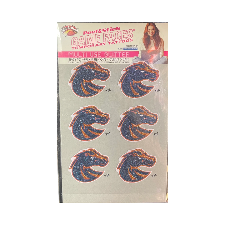 Boise State Broncos Fan-A-Peel Temporary Peel & Stick Glitter Tattoos 6 Pack