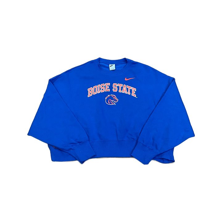 Boise State Broncos Nike Women's Oversized Cropped Crewneck Sweatshirt (Blue)