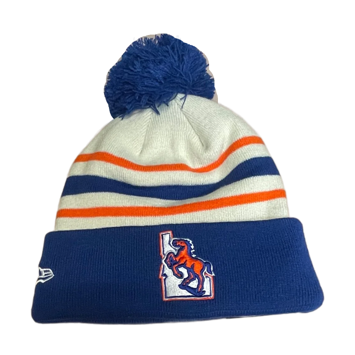 Boise State Broncos New Era Retro Striped Pom Beanie (Cream/Blue)