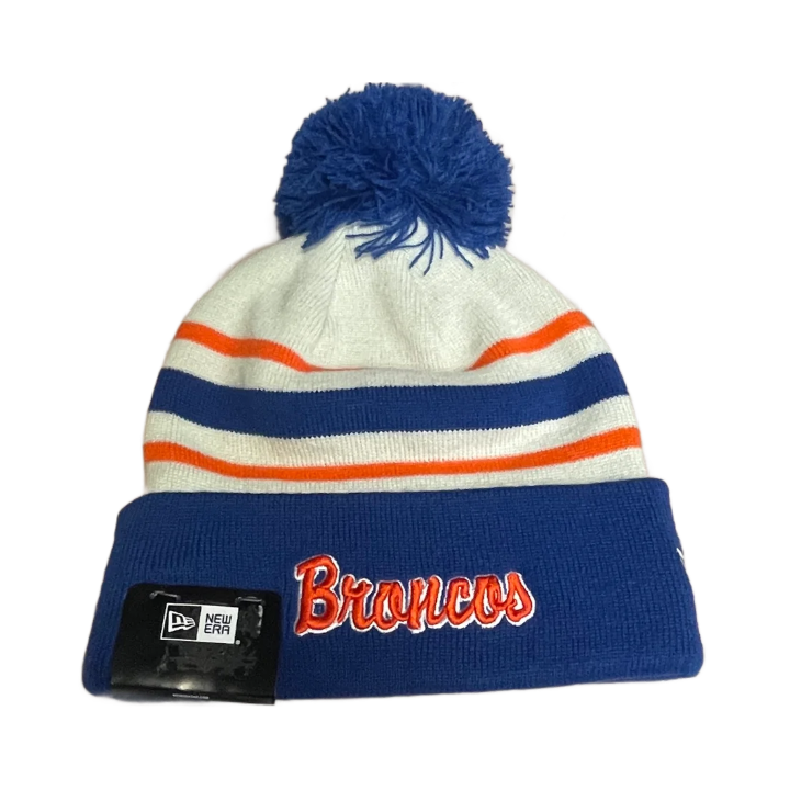 Boise State Broncos New Era Retro Striped Pom Beanie (Cream/Blue)