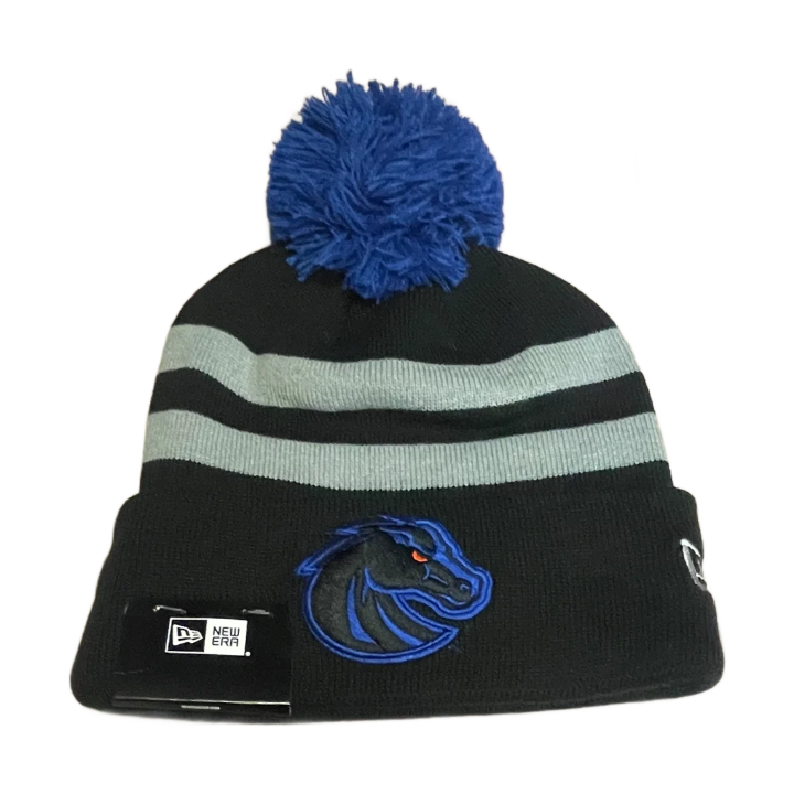Boise State Broncos New Era Bronco Striped Pom Beanie (Black)