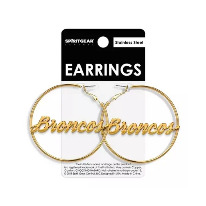 Boise State Broncos Spirit Gear Central Gold Plated Hoop Earrings