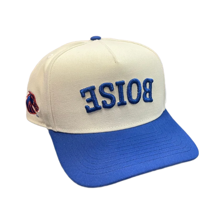 Boise State Broncos New Era Upside Down Blue "Boise" 9Fifty A-Frame Stretch Snapback Hat (Cream/Blue)