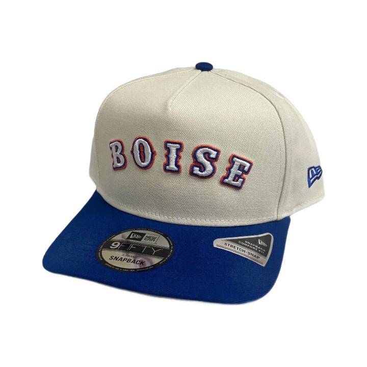 Boise State Broncos New Era Outline "Boise" White 9Fifty A-Frame Snapback Hat (Cream/Blue)
