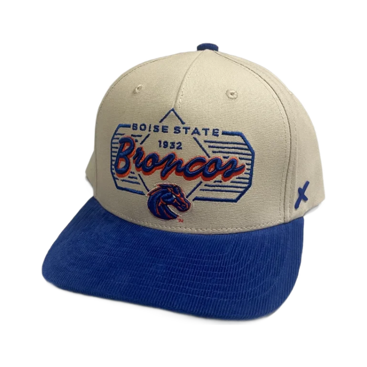 Boise State Broncos CapX Corduroy Bill Cursive Snapback Hat (Almond/Blue)