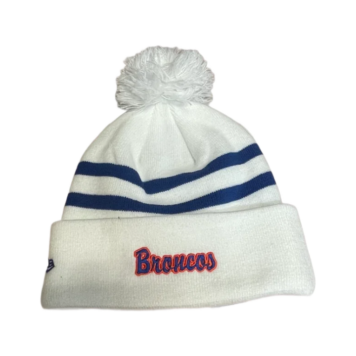 Boise State Broncos New Era Retro Striped Pom Beanie (White)