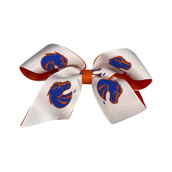 Boise State Broncos USA Bows Wavy Hair Clip Bow (White/Orange)