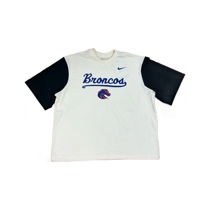 Boise State Broncos Women's Nike Boxy Cropped Color Block T-Shirt (Cream/Black)