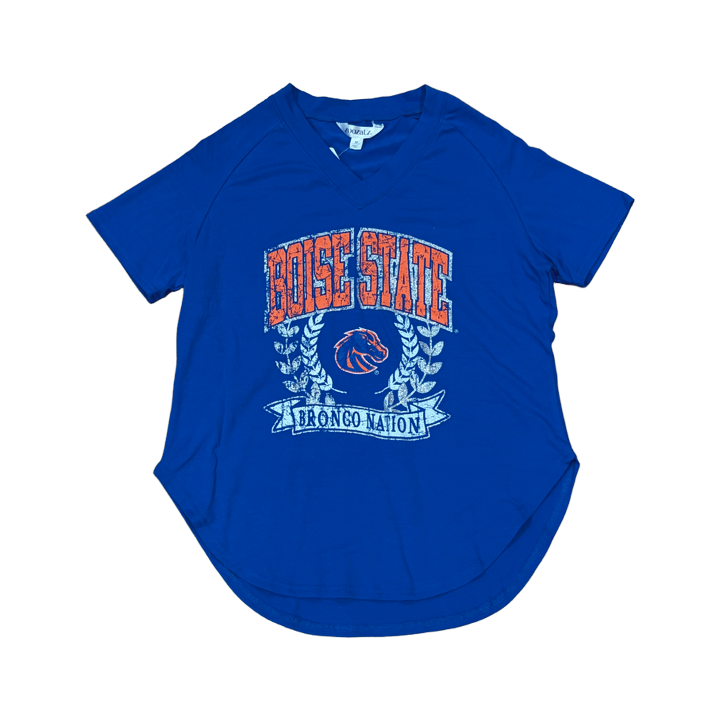Boise State Broncos Women's ZooZatz Glitter V-Neck T-Shirt (Blue)