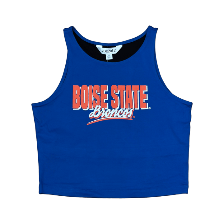 Boise State Broncos Women's ZooZatz Cropped Tank Top T-Shirt (Blue)
