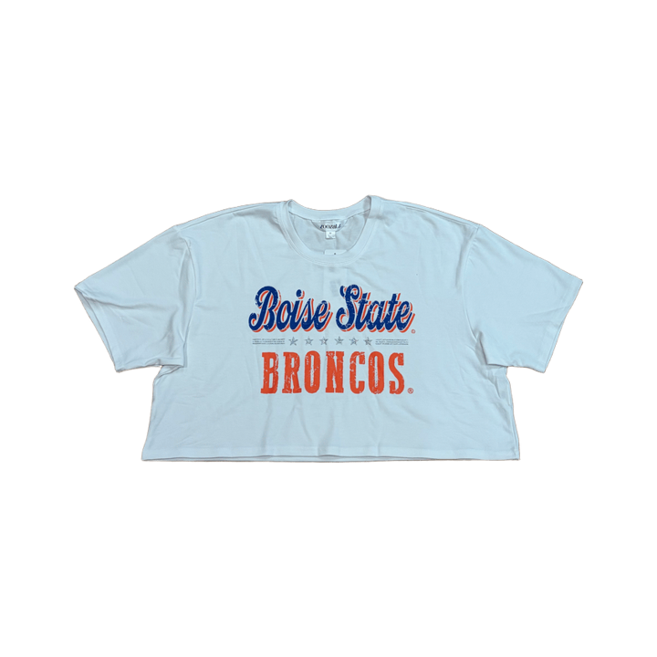 Boise State Broncos Women's ZooZatz Oversized Cropped T-Shirt (White)