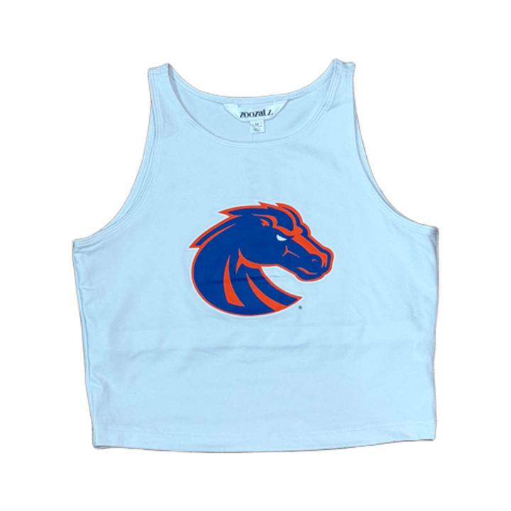 Boise State Broncos Women's ZooZatz Cropped Tank Top T-Shirt (White)