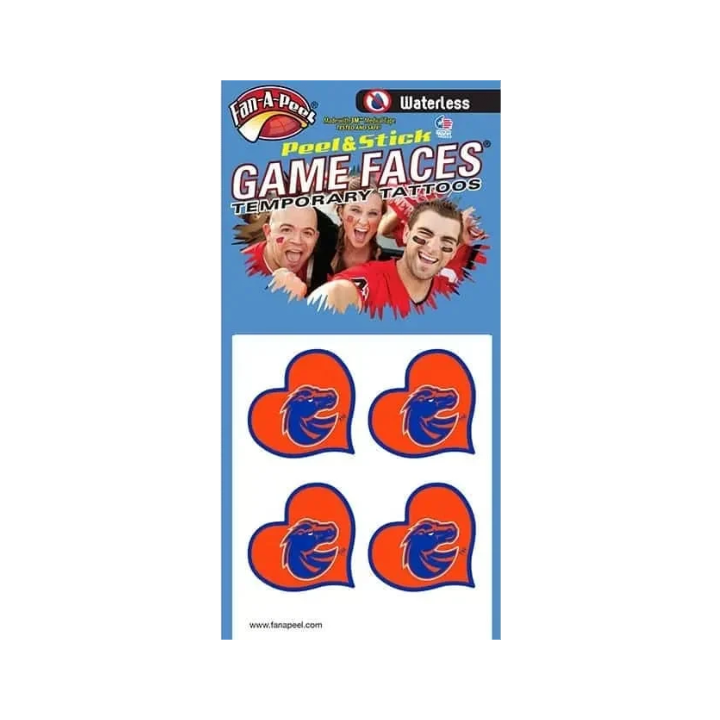 Boise State Broncos Fan-A-Peel Temporary Peel & Stick Heart Tattoos (Orange/Blue)