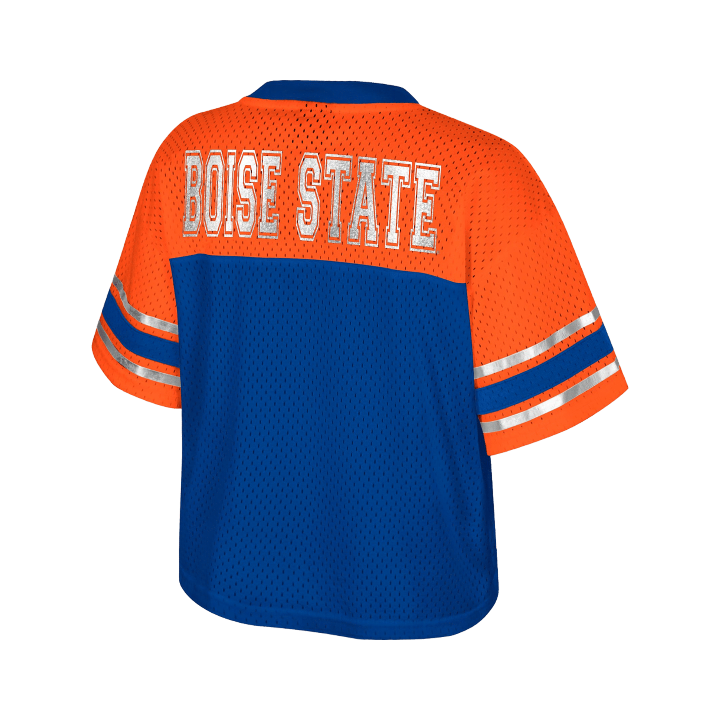 Boise State Broncos Women's Colosseum Cropped Bling Jersey (Blue/Orange)