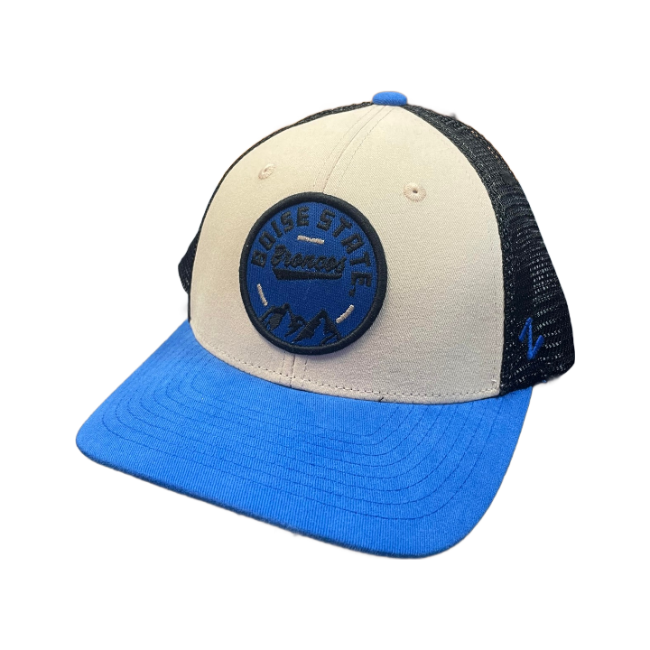 Boise State Broncos Zephyr Mountain Trucker Snapback Hat (Cream/Blue)