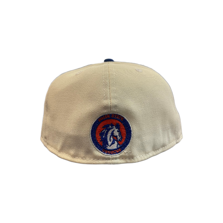 Boise State Broncos New Era Cursive Script 59Fifty Fitted Hat (Cream/Blue)