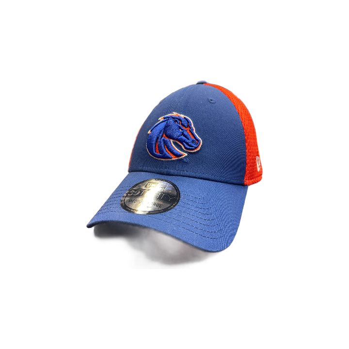 Boise State Broncos New Era Hat Mesh and Fit Flex The Blue 39Thirty Store Bronco (Blue/Or Orange –