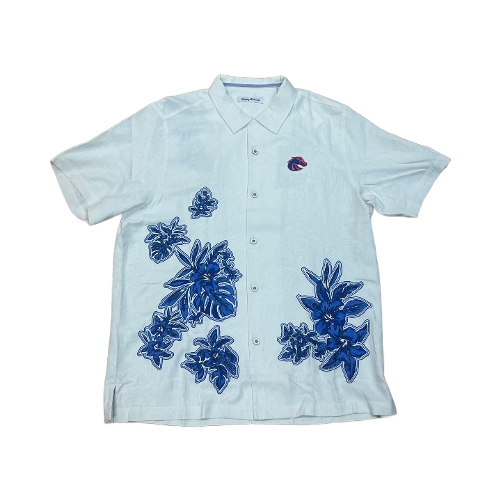 Boise State Broncos Tommy Bahama Hibiscus Vibrations Floral Button Up Shirt (White)