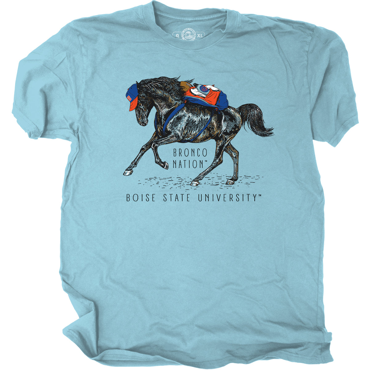 Boise State Broncos Duck Company Men's Back To School Horse T-Shirt (Light Blue)