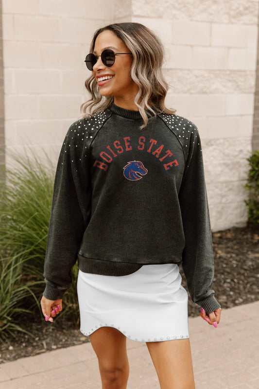 Boise State Broncos Gameday Couture Women's Studded Crewneck Sweatshirt (Black)