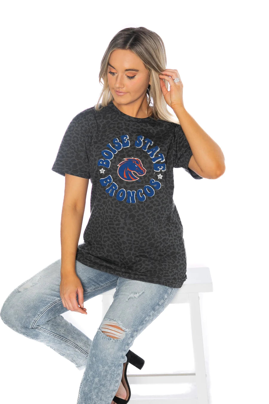 Boise State Broncos Gameday Couture Women's Leopard Print T-Shirt (Charcoal/Black)