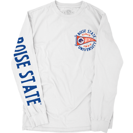 Boise State Broncos Duck Company Pennant Men's Long Sleeve T-Shirt (White)