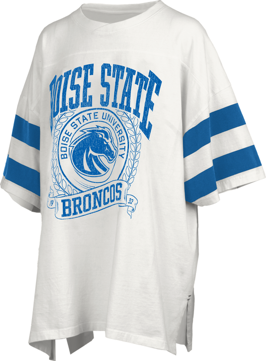 Boise State Broncos Pressbox Women's One Size Oversized T-Shirt (White)