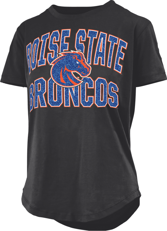 Boise State Broncos Pressbox Women's Glitter T-Shirt (Black)