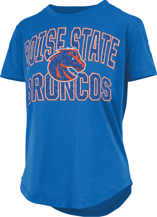 Boise State Broncos Pressbox Women's Glitter T-Shirt (Blue)