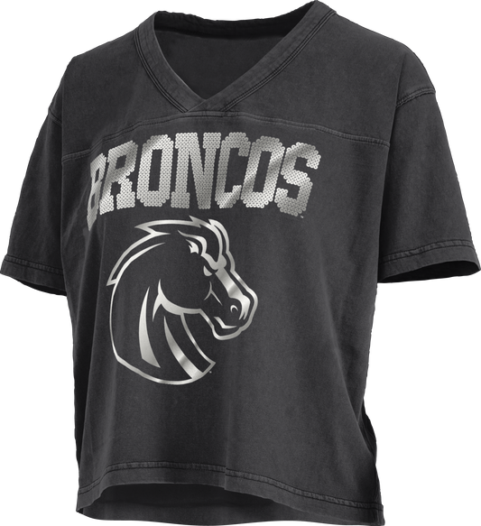 Boise State Broncos Pressbox Women's Sequin T-Shirt (Black)