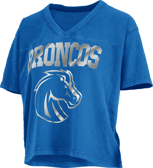 Boise State Broncos Pressbox Women's Sequin T-Shirt (Blue)