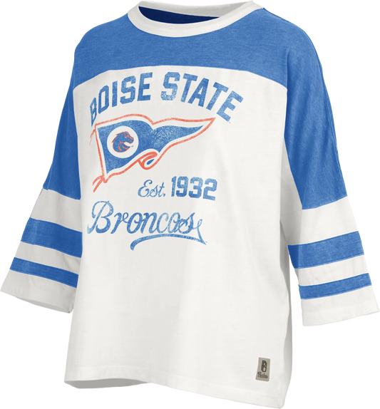 Boise State Broncos Pressbox Women's 3/4 Sleeve T-Shirt (White/Blue)
