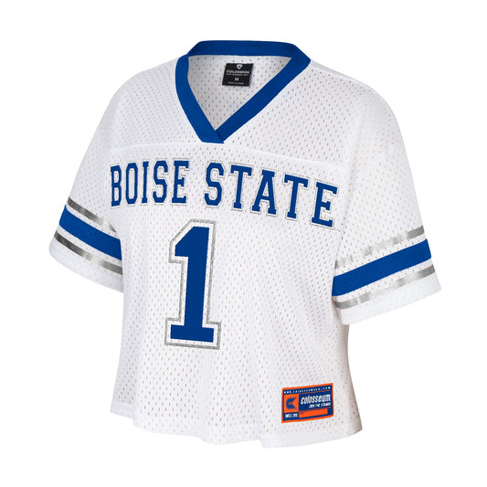 Boise State Broncos Colosseum Women's Crop Top Retro Football Fan Jersey (White)