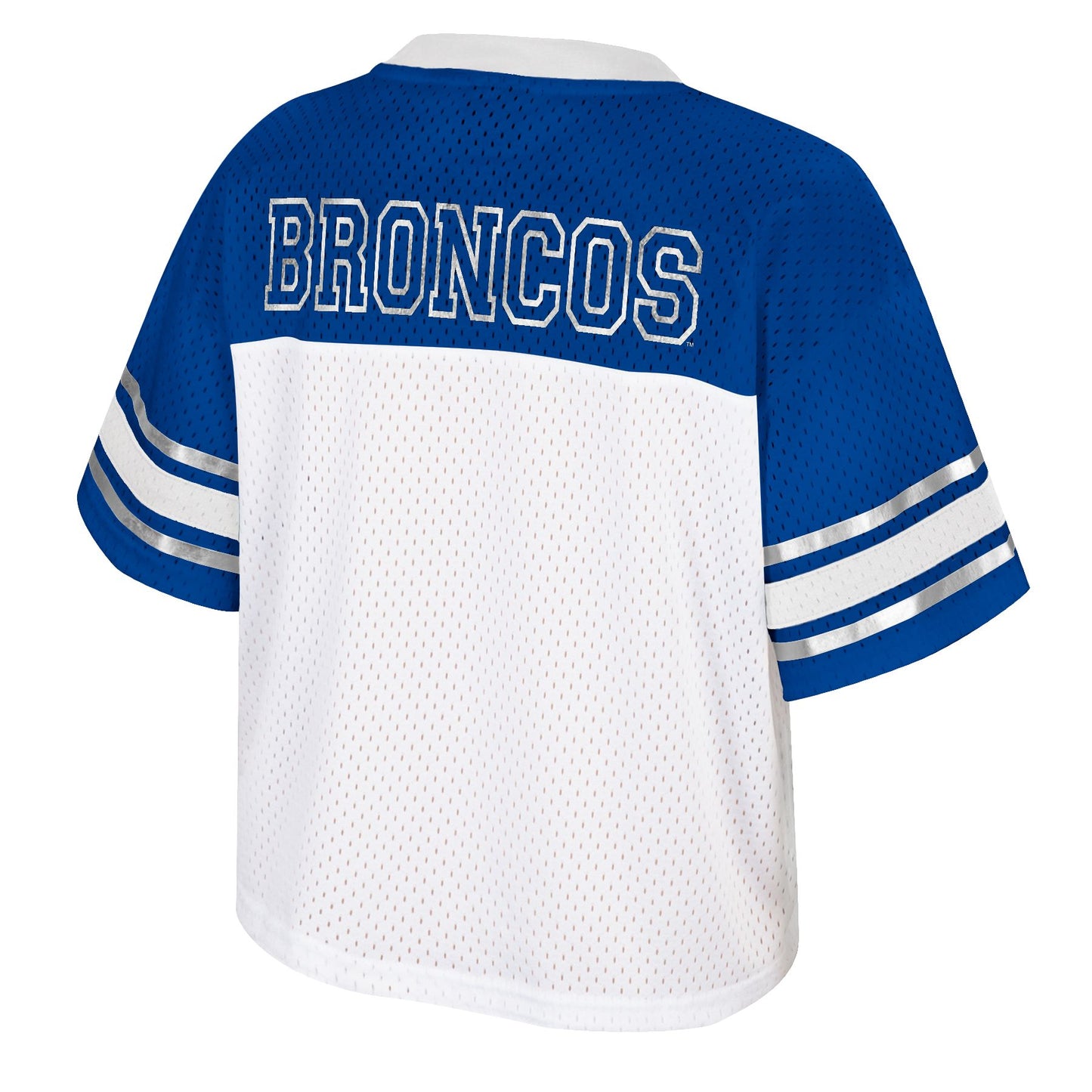 Boise State Broncos Colosseum Women's Crop Top Retro Football Fan Jersey (White/Blue)