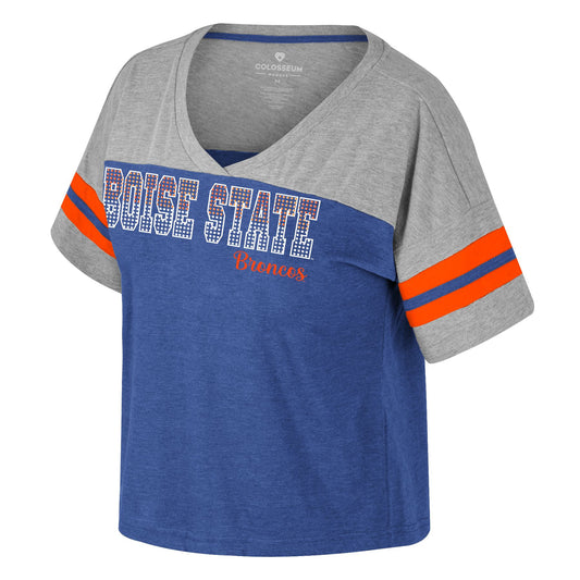 Boise State Broncos Colosseum Women's Rhinestone V-Neck T-Shirt (Grey/Blue)