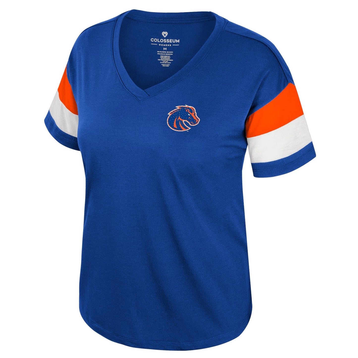 Boise State Broncos Colosseum Women's Bedazzled Bronco V-Neck T-Shirt (Blue)