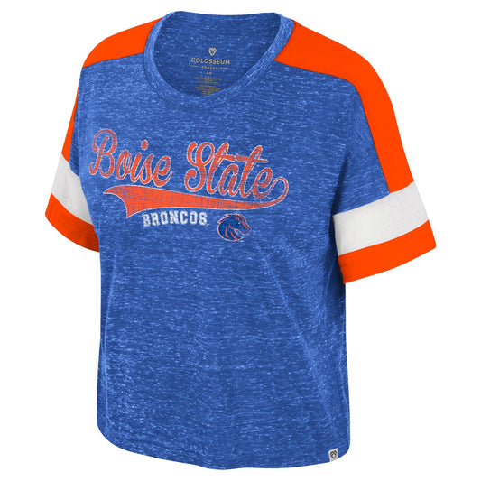 Boise State Broncos Colosseum Women's Cursive Cropped T-Shirt (Blue)