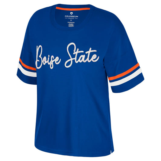 Boise State Broncos Colosseum Women's Cursive Sequin T-Shirt (Blue)