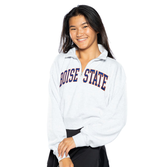 Boise State Broncos ZooZatz Women's Cropped 1/4 Zip Sweatshirt (Grey)