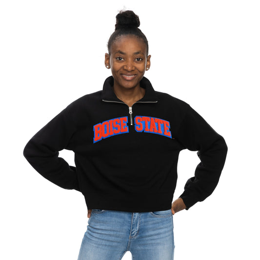 Boise State Broncos ZooZatz Women's Cropped Glitter 1/4 Zip Sweatshirt (Black)