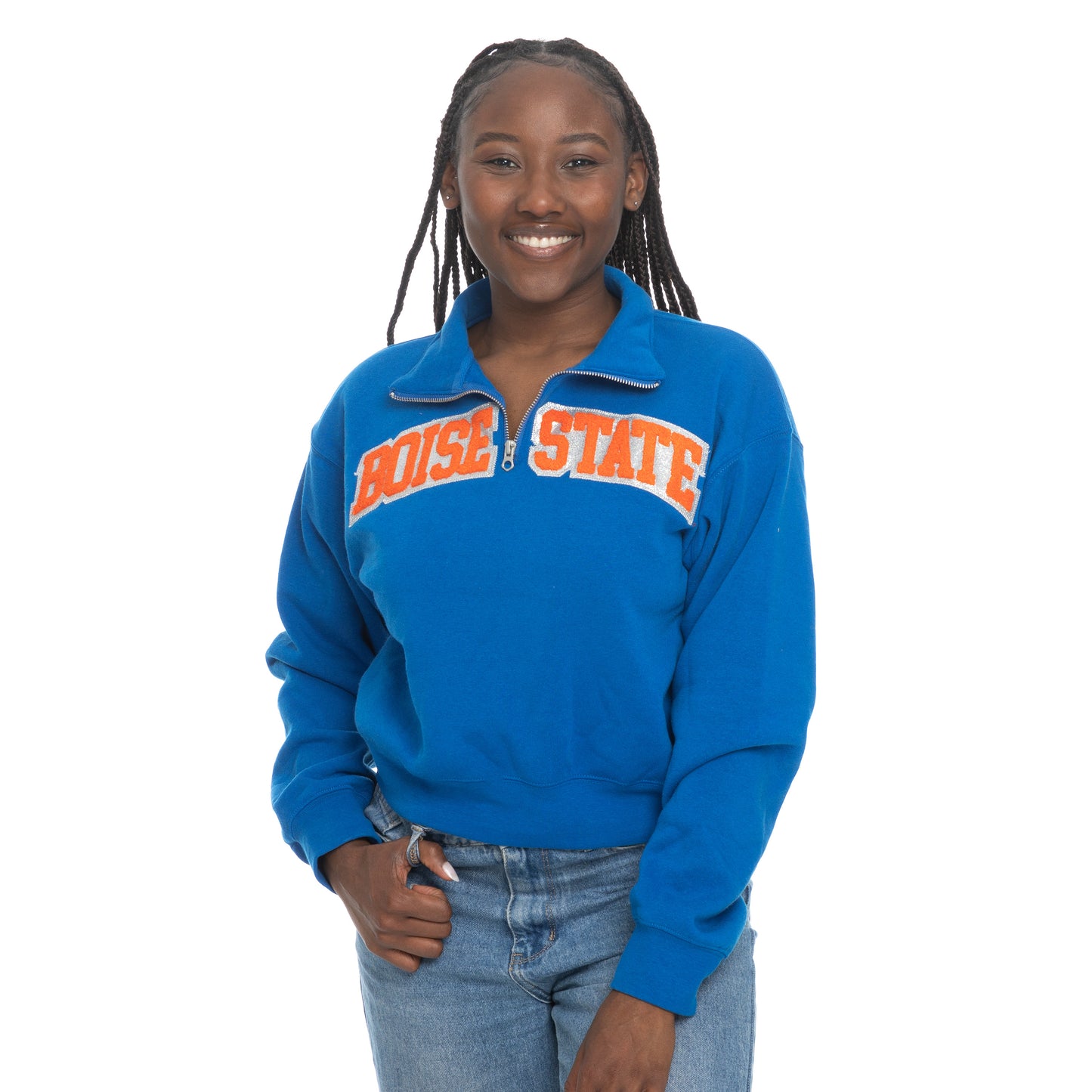 Boise State Broncos ZooZatz Women's Cropped Glitter 1/4 Zip Sweatshirt (Blue)