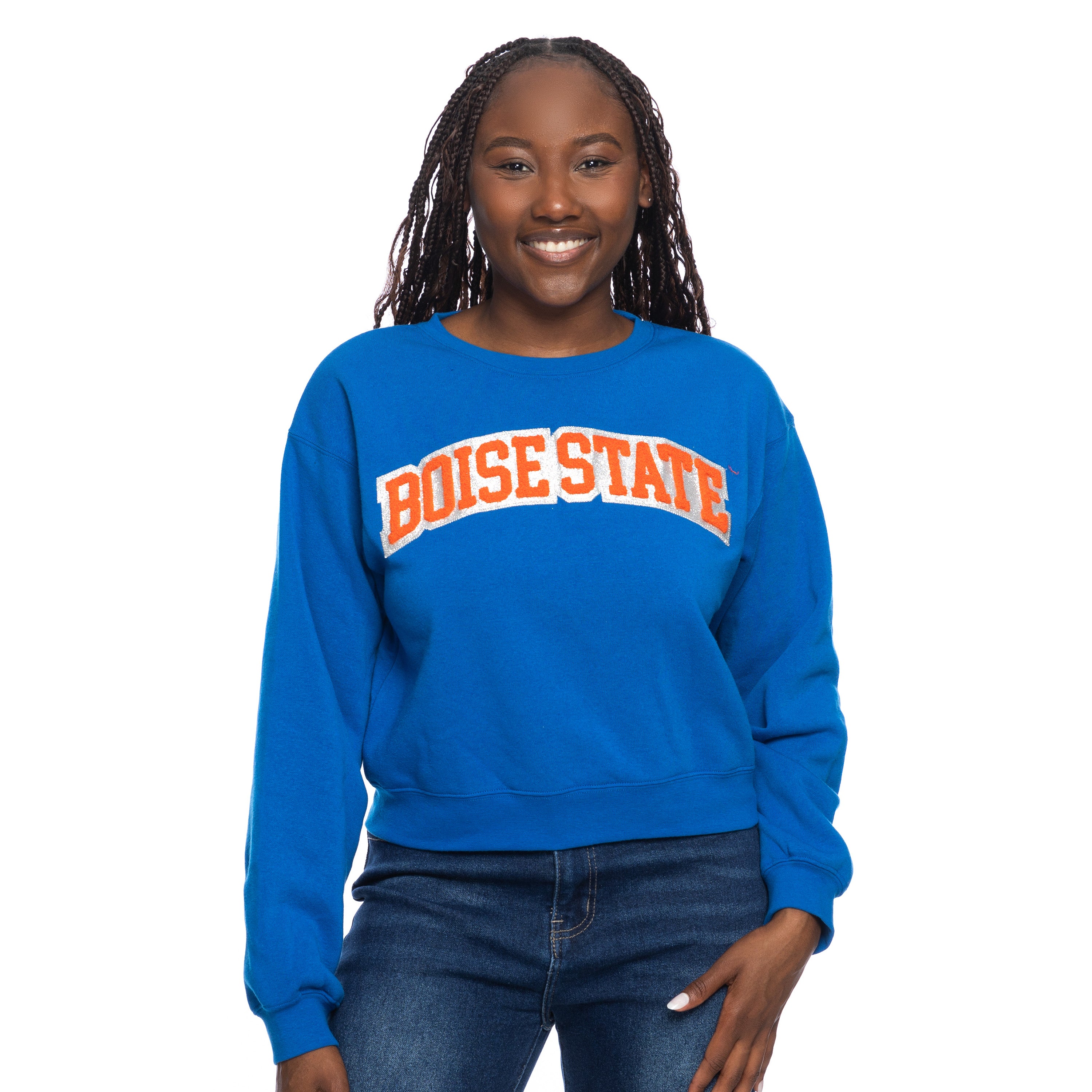 Boise State Broncos ZooZatz Women s Cropped Glitter Crewneck Sweatshir The Blue and Orange Store